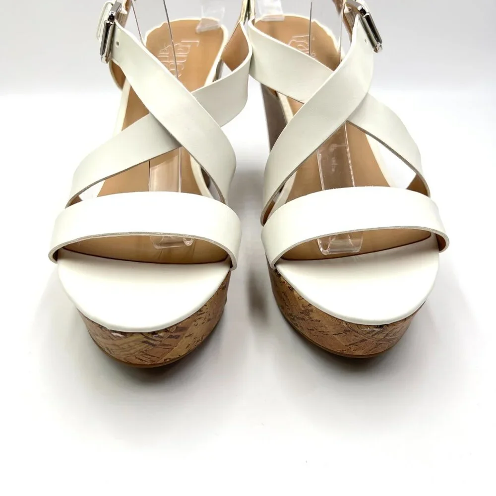 Franco Sarto Womens Size 10 Stallion White Faux‎ Leather Wedges Sandals Shoes
